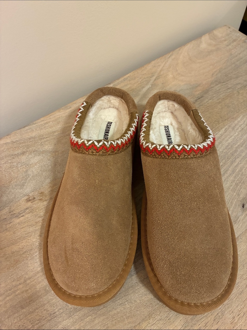 Cozy Suede Slip-On Slippers with Red Trim